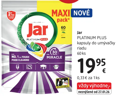 Jar PLATINUM PLUS kapsuly do umývačky riadu