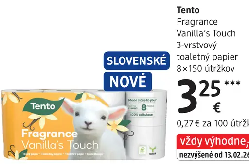 Tento Fragrance Vanilla's Touch toaletný papier 3 vrstvy 8 roliek