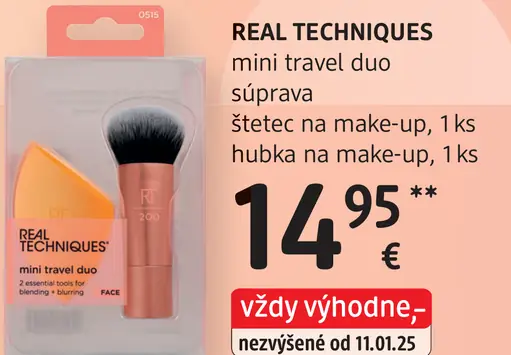 Real Techniques mini travel duo súprava štetec na make-up a hubka na make-up