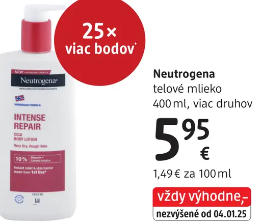 Neutrogena telové mlieko, viac druhov