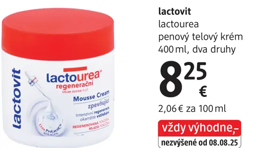 Lactovit lactourea penový telový krém, dva druhy