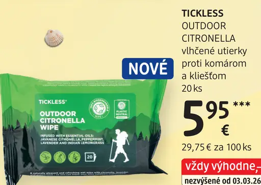 Tickless Outdoor Citronella vlhčené utierky proti komárom a kliešťom