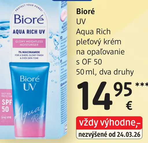 Bioré UV Aqua Rich pleťový krém na opaľovanie s OF 50