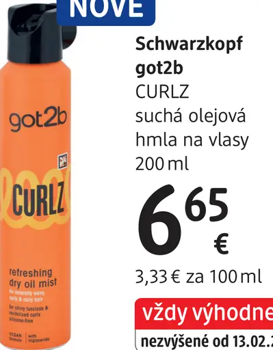 Schwarzkopf got2b Curlz suchá olejová hmla na vlasy