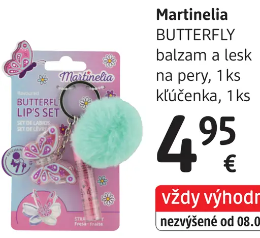 Martinelia BUTTERFLY balzam a lesk na pery, kľúčenka
