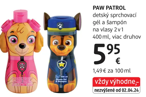 Paw Patrol detský sprchovací gél a šampón na vlasy