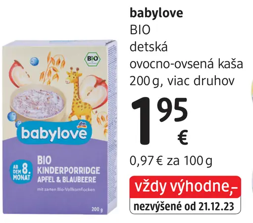 Babylove BIO detská ovocno-ovsená kaša
