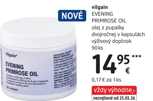 Vilgain Evening Primrose Oil olej z pupalky v kapsulách výživový doplnok