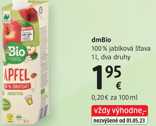 DmBio 100 % jablková šťava viac druhov