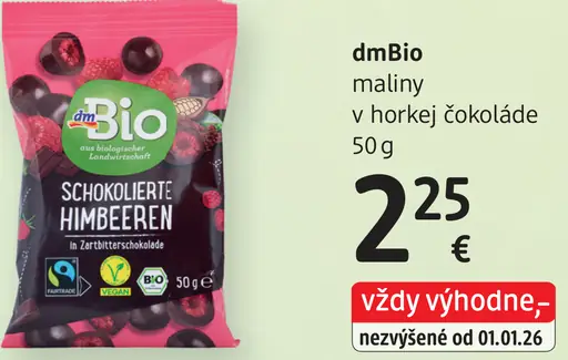 DmBio maliny v horkej čokoláde