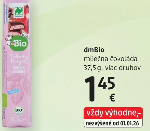 DmBio mliečna čokoláda viac druhov