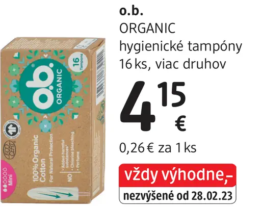 O.b. Organic hygienické tampóny, rôzne druhy