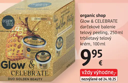 Organic Shop Glow & Celebrate darčekové balenie telový peeling a telový krém