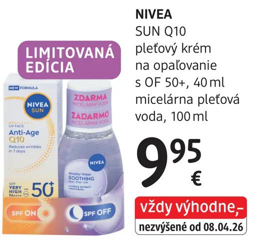 Nivea Sun Q10 pleťový krém na opaľovanie OF 50+ a micelárna pleťová voda, limitovaná edícia