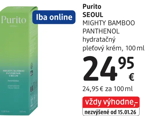 Purito Mighty Bamboo Panthenol hydratačný pleťový krém