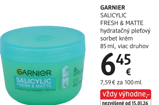 Garnier Salicylic Fresh & Matte hydratačný pleťový sorbet krém