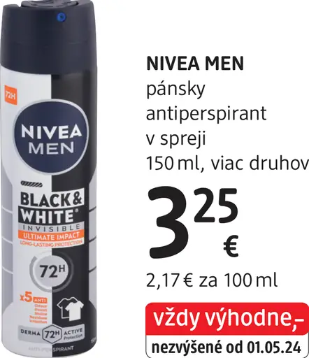 Nivea Men Black & White Invisible Original pánsky antiperspirant v spreji