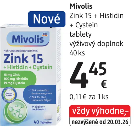 Mivolis Zink + Histidin + Cystein Depot tablety výživový doplnok