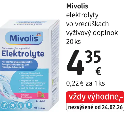 Mivolis Elektrolyte vo vrecúškach výživový doplnok