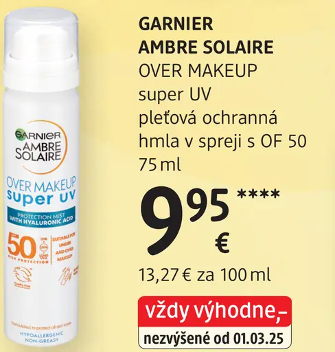 Garnier Ambre Solaire Over Makeup Super UV pleťová ochranná hmla v spreji SPF 50