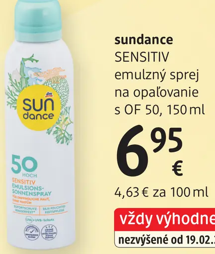Sundance sensitiv emulzný sprej na opaľovanie s OF 50