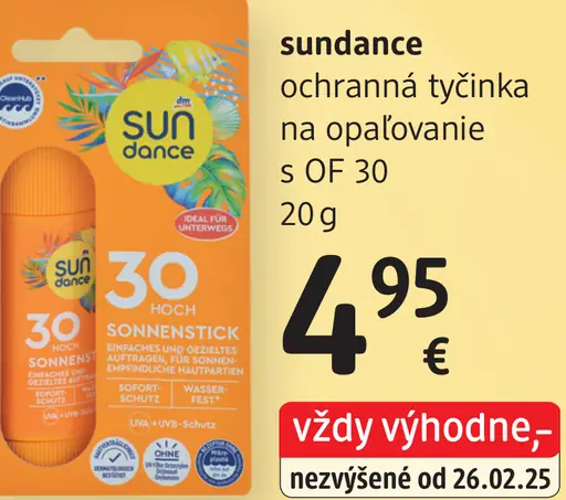 Sundance ochranná tyčinka na opaľovanie s OF 30