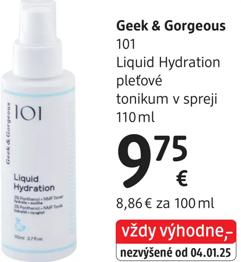 Geek & Gorgeous 101 Liquid Hydration pleťové tonikum v spreji