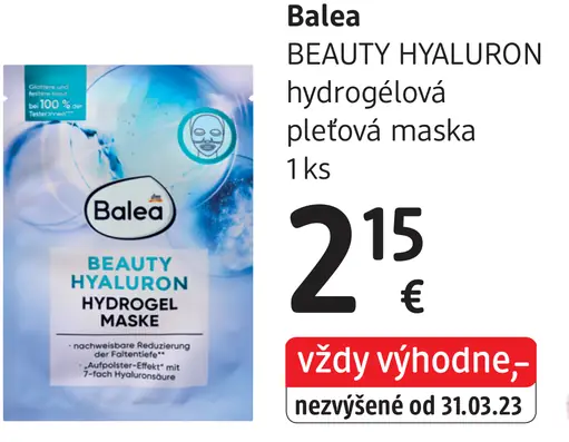 Balea Beauty Hyaluron hydrogelová pleťová maska