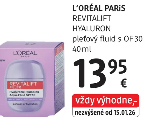 L'Oréal Paris Revitalift Hyaluron pleťový fluid SPF 30