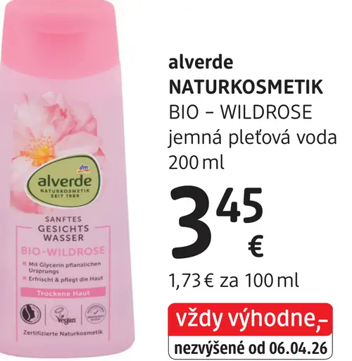 Alverde Naturkosmetik Bio Wildrose jemná pleťová voda
