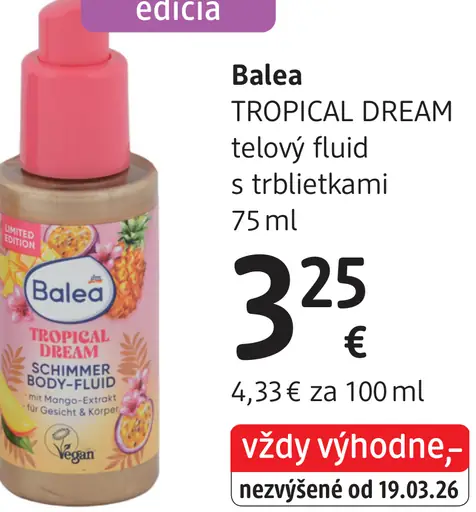 Balea Tropical Dream telový fluid s trblietkami