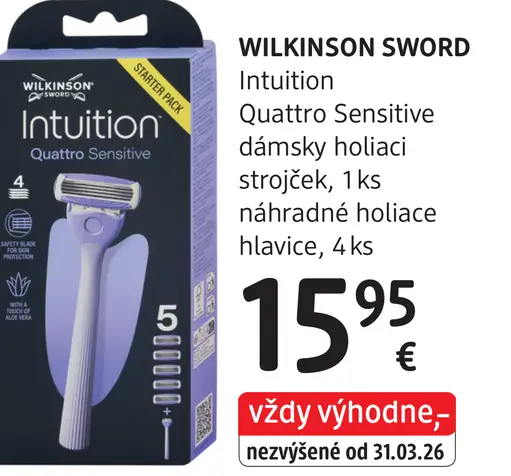 Wilkinson Sword Intuition Quattro Sensitive dámsky holiaci strojček s náhradnými holiacimi hlavicami