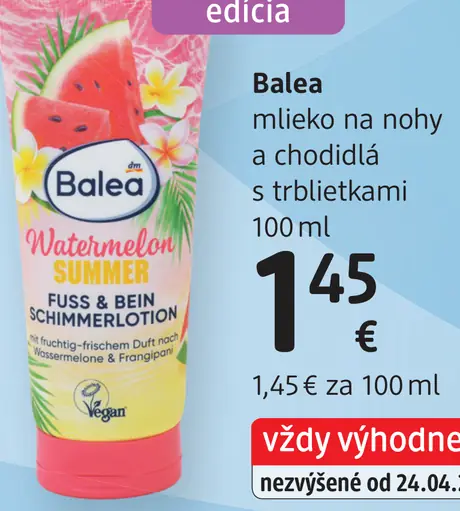 Balea Watermelon Summer mlieko na nohy a chodidlá s trblietkami