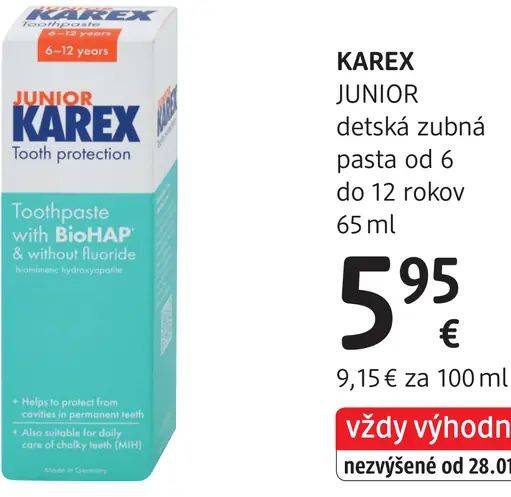 Karex Junior detská zubná pasta proti zubnému kazu