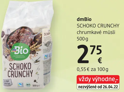 DmBio Schoko Crunchy chrumkavé müsli