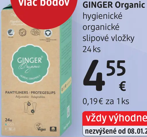 Ginger Organic hygienické organické slipové vložky
