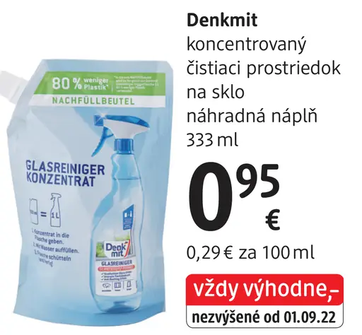 Denkmit koncentrovaný čistiaci prostriedok na sklo náhradná náplň