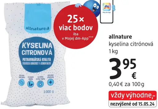Allnature kyselina citrónová potravinárska kvalita