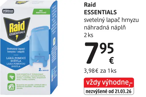 Raid Essentials svetelný lapač hmyzu s náplňou