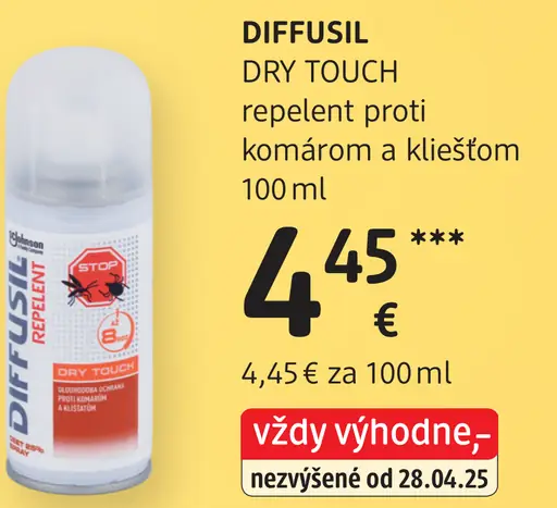 Diffusil Dry Touch repelent proti komárom a kliešťom