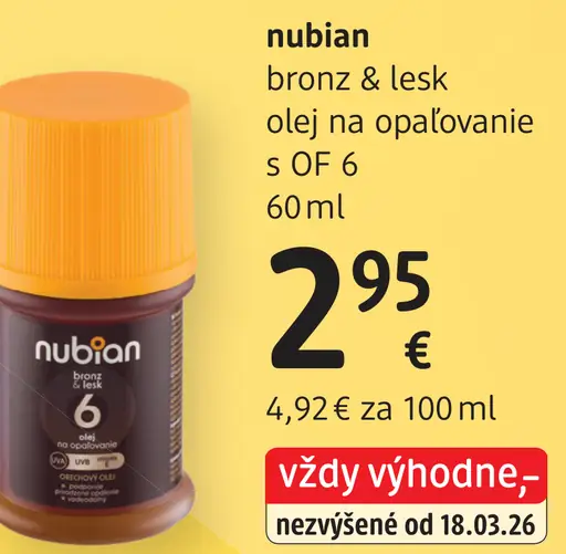 Nubian bronz a lesk olej na opaľovanie SPF 6