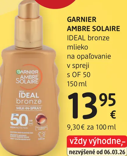 Garnier Ambre Solaire Ideal Bronze mlieko na opaľovanie v spreji SPF 50