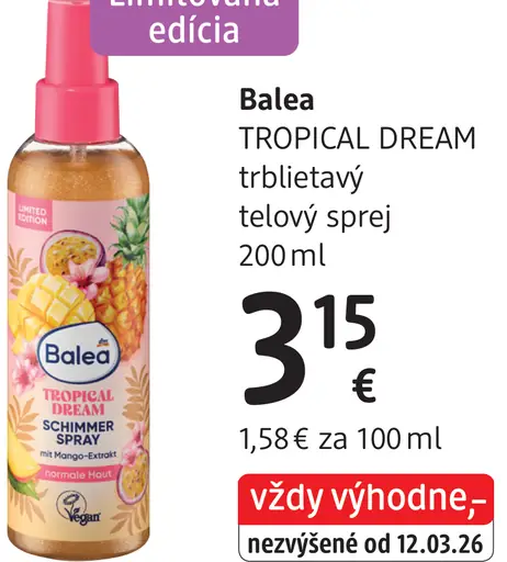 Balea TROPICAL DREAM trblietavý telový sprej