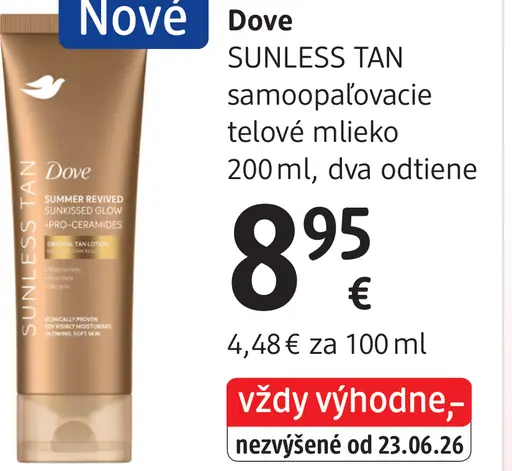 Dove Sunless Tan samoopaľovacie telové mlieko, dva odtiene