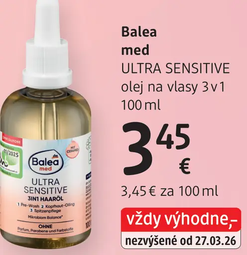 Balea med Ultra Sensitive olej na vlasy 3 v 1