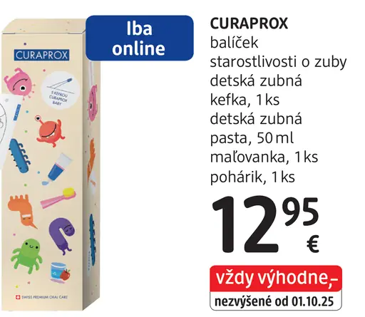 Curaprox balíček starostlivosti o zuby: detská zubná kefka, detská zubná pasta a pohárik