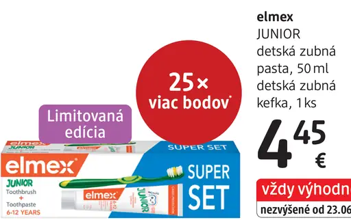 Elmex Junior Super Set: detská zubná pasta a detská zubná kefka