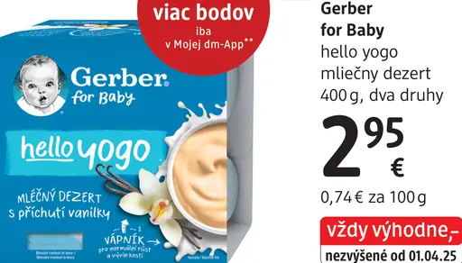 Gerber for baby hello yogo mliečny dezert pre deti