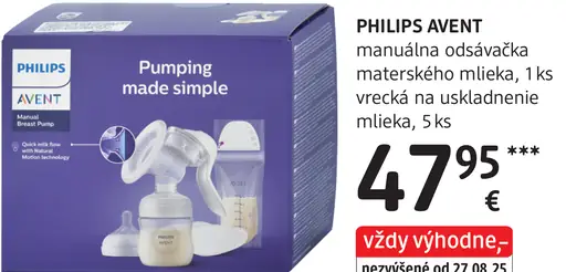 Philips Avent manuálna odsávačka materského mlieka s vreckami na uskladnenie mlieka