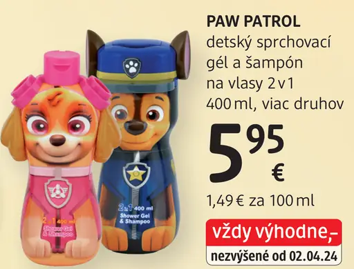 Paw Patrol detský sprchovací gél a šampón na vlasy